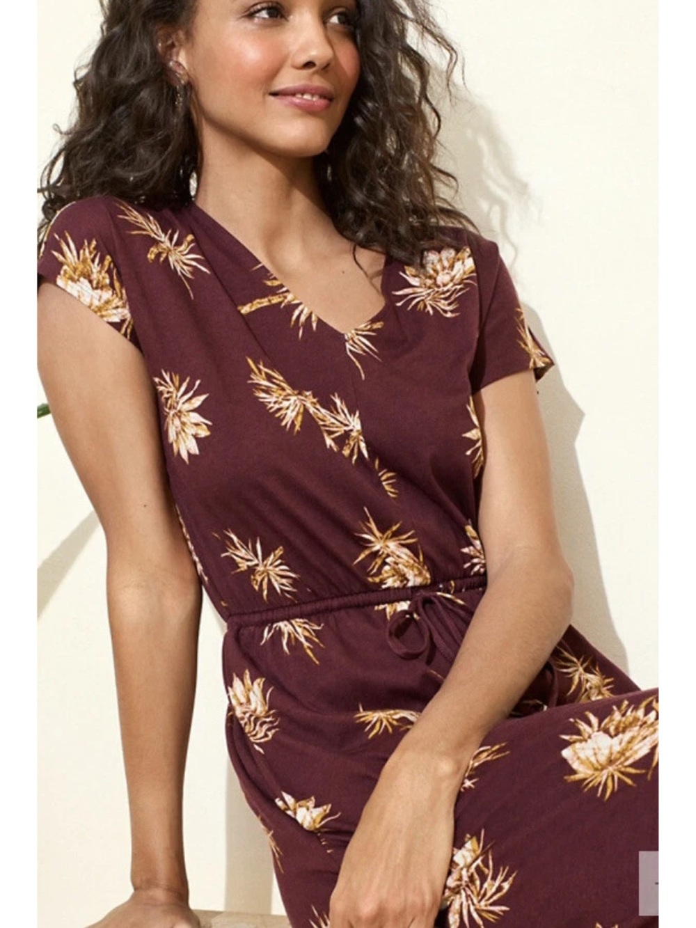 Garnet Hill Easy Cap Sleeve Floral Tencel Knit Maxi Dress in Plum Size XS